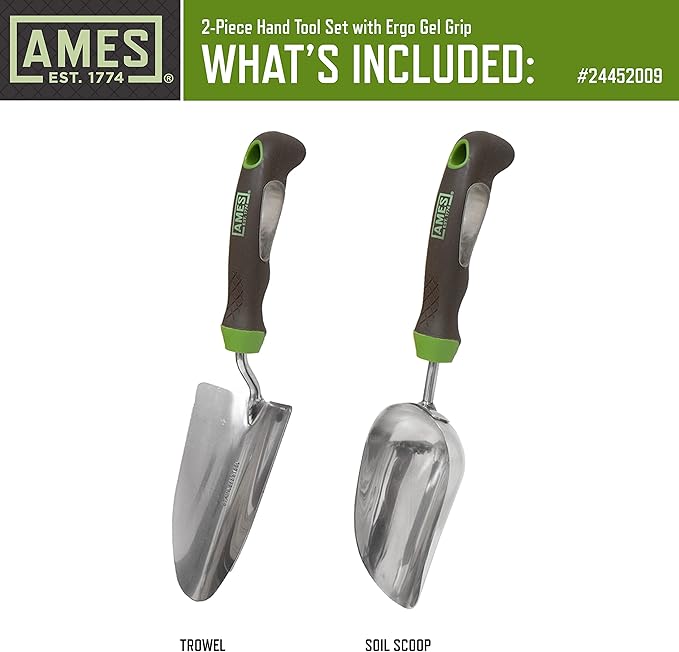 AMES 24452009 2-pc. Ergo Gel Grip Garden Tool Set with Hand Trowel & Soil Scoop