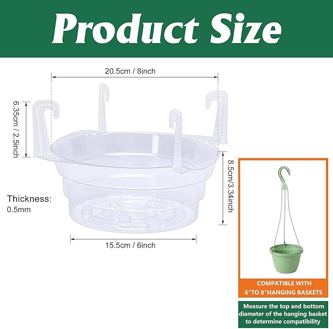 Adnee 15 Pcs Hanging Plant Water Catcher-8 Inch Clear Plastics Plant Water Catcher Tray-Hanging Plant Saucers Drip Pans for Indoor Outdoor Hanging Basket Flower Pot