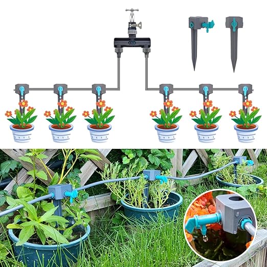Drip Irrigation System Kit 66ft, Quick Connect Automatic Watering System for Potted Plants with 6mm Irrigation Tubing for Outdoor Garden Indoor Plants Greenhouse
