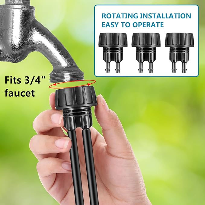 5 Pack Drip Irrigation Tubing Faucet Adapter Garden Faucet Hose Adapter Drip Irrigation Hose Connectors Faucet Connector with Washers for Garden Irrigation System(Double, Convert 3/4 to 1/4)