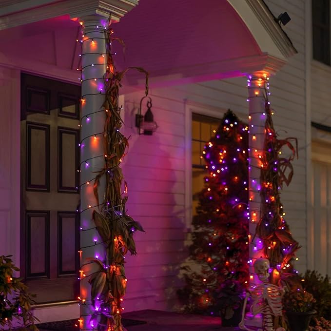 Dazzle Bright Purple and Orange Halloween Lights, 66FT 200 LED Halloween Lights Outdoor with 8 Modes, Waterproof Halloween Decorations for Indoor Outdoor Patio Party