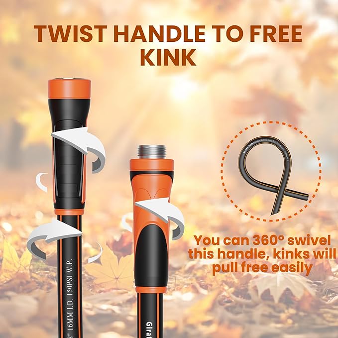 Giraffe Tools Garden Leader Hose 10ft x 5/8", Short Water Hose Heavy Duty, Flexible, Lightweight Hybrid Hose with Swivel Handle, Male to Female Fittings, Burst 600 PSI