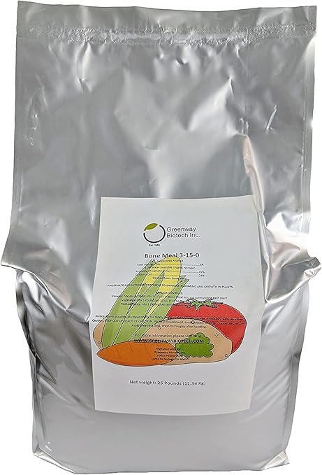 Greenway Biotech Bone Meal Fertilizer 3-15-0 Plus 24% Calcium for Plant’s Strong Root Development- Plant Food Source of Nitrogen and Phosphorus for Gardening, Flowering Plants- (2X 25 Pounds)