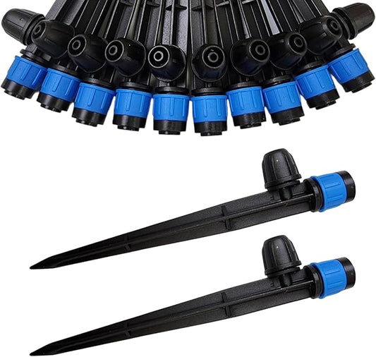 50 Pack Quick Connect Drippers, Irrigation Emitters Adjustable 360 Degree with 5" Stake for 1/4" Drip Irrigation Tubing Irrigation Ideal for (4-7mm) Garden Home Watering System (Sprayer)