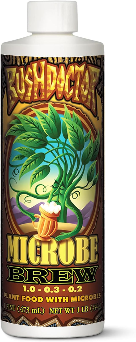 FoxFarm Bushdoctor Microbe Brew - Liquid Macro & Micronutrients, Enhances Root Efficiency, Growth & Nutrient Uptake - Soil Revitalizer- NPK 1.0-0.3-0.2 (Pint)