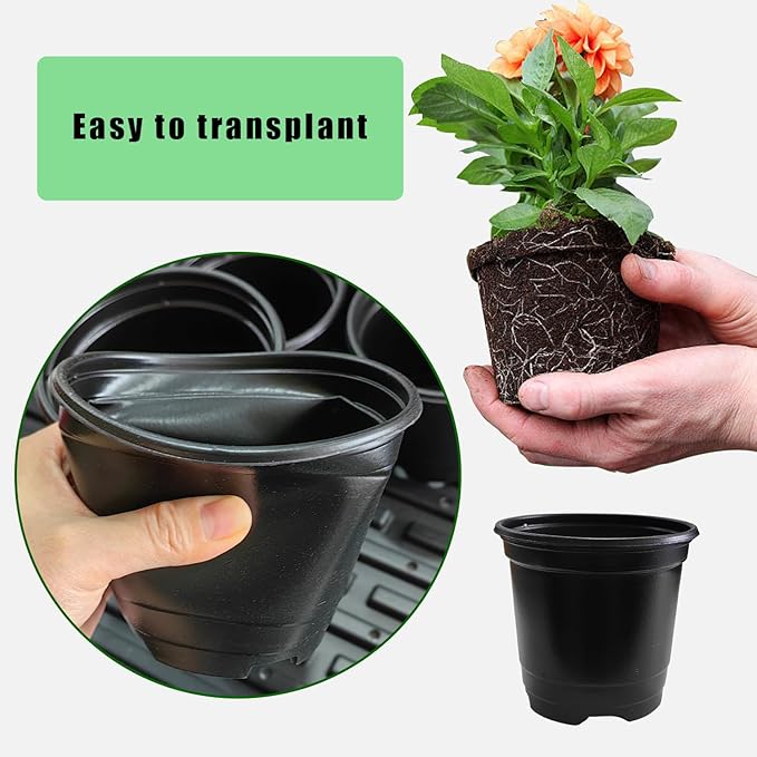 10CM Black Seedling Pots 4 inch Thick Nursery Pots 50 Pcs, Soft and Sturdy Seeds Starter Pots(50Pack，Black)