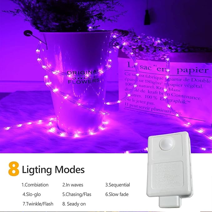 100ft LED Rope Lights Outdoor, 720 LED Connectable and Flexible Tube Lights with 8 Modes, Waterproof LED Rope Lighting for Garden, Patio, Pool, Bedroom, Party, Indoor Outdoor Decoration (Purple)