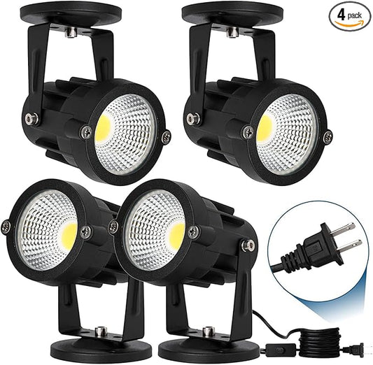 4 Pack 10W LED Spot Lights Indoor Uplight, Security Floor Spotlight,Ceiling Spotlight,120V Landscape Lights, Home,Garden,Yard with US 2-Plug Warm White