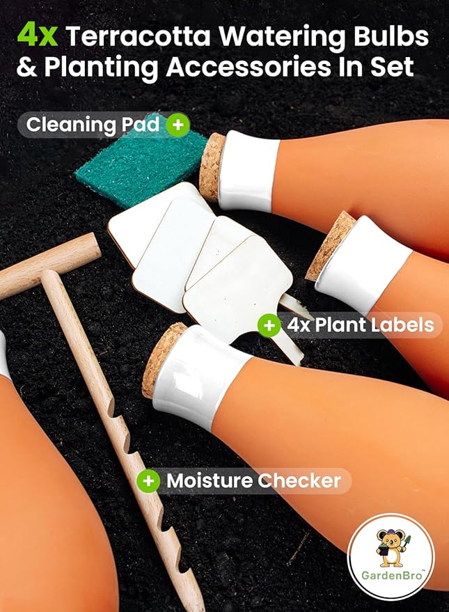 4 Pcs Ollas Terracotta Watering Pots Large- 14 Oz Self Watering Planter Insert Olla Watering System for 1-Week Easy to Refill - Clay Plant Watering Globes for Outdoor & Indoor Plants [4, White]