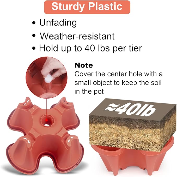 Vertical Planter 5 Tier Stackable Planters Garden Planters Strawberry Herb Flower and Vegetable Planter Indoor Outdoor Gardening Pots with Removable Wheels and Tools