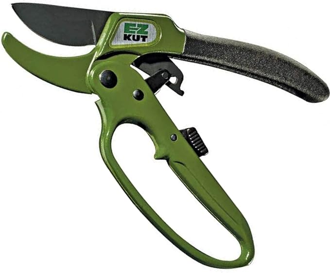 EZ Kut Heavy Duty Pruning Shears Green - with Ratcheting Action Great Garden Hand Tool Clippers Gardening pruners arthritis tools Ratcheting Anvil Hand Pruner Pruning Shears Heavy Duty Since 1988