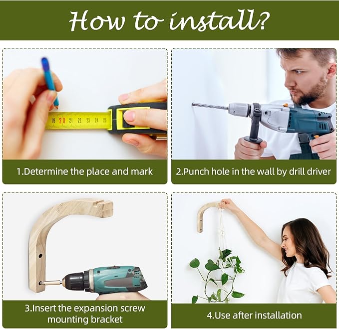 Macrame Plant Hanger for Indoor Hanging Plants, Hanging Planters for Indoor Plants, 2 Pack Wooden Wall Mounted Hanging Plant Bracket Hooks for Flower Pots Lanterns Wind Chime Light, Decoration