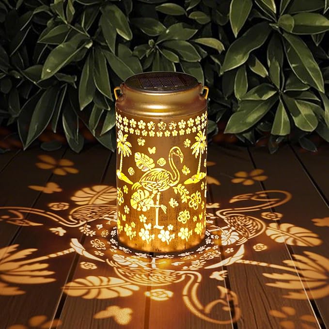 Flamingo Solar Lanterns Outdoor Waterproof, Metal Hanging Lights Decorations for Garden Yard Lawn Patio, Unique Flamingo Gifts for Women Mom Grandma Gardener for Mother'Day Christmas