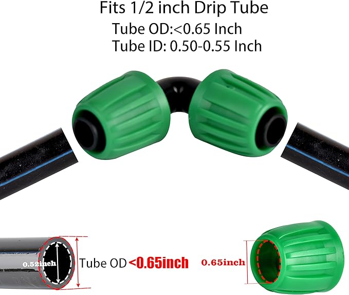Drip Irrigation Elbow Corner 90 Fittings Connectors For 1/2 inch Irrigation Tubing, Locking Caps Barbed Fittings, Fit OD 0.60"- OD 0.65" PE Pipe For Garden Irrigation System-12 Pcs/pack