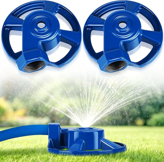 Domensi 2 Pack Cast Iron Circular Spot Sprinkler Reliable Metal Sprinkler American Threaded Joints Water Sprinkler for Lawn Garden Yard Irrigation System, Blue
