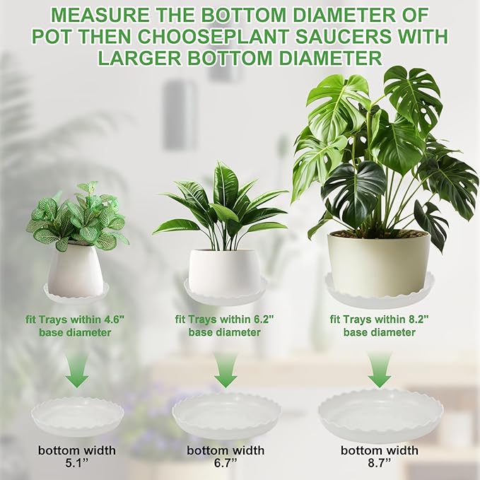 12 Packs Wave Plant Saucer - Plastic Flower Pot Drip Trays/Durable Heavy Duty White Plant Tray for Indoor and Out Door Plant(6/8/10 inch)