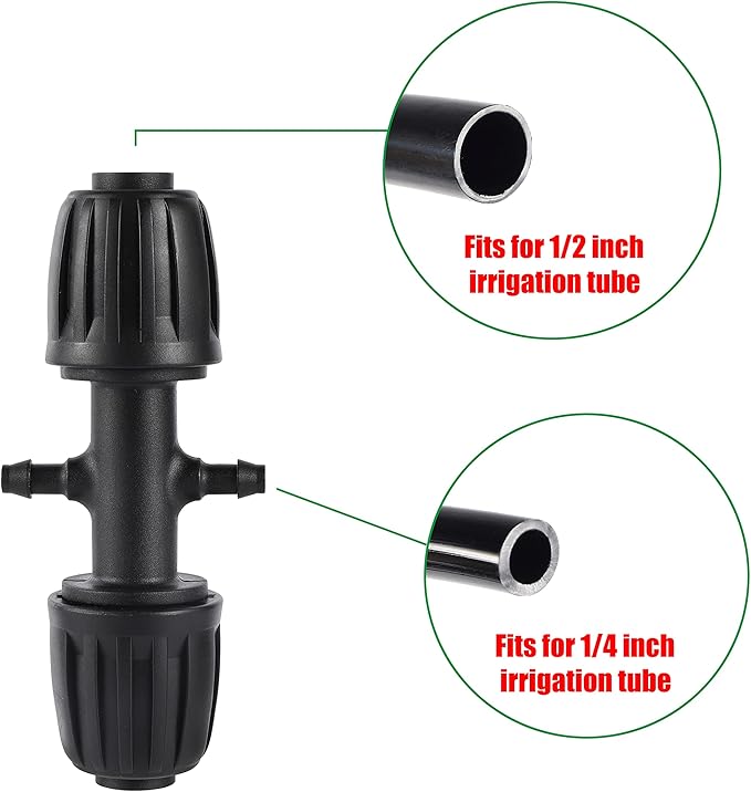 Barbed Tee 1/2 Inch to 1/4 Inch Irrigation Tube Fittings for (1/2'' ID x 0.60''-0.63'' OD) 16mm Drip Tubing Anti-Drop Barbed Connectors,4-Way-20 Pcs