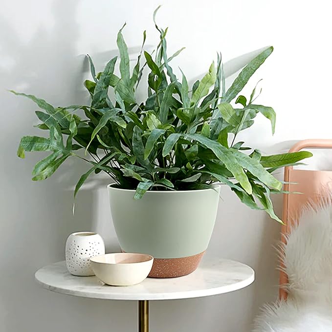 Giraffe Creation Plant Pots Set of 3 (12/10/9 inch), Self-Watering Indoor & Outdoor Flower Planters with Drainage Hole and Reservoir, Green