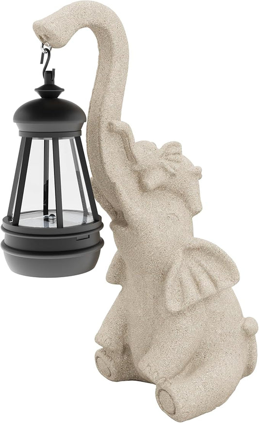 Solar Powered Outdoor Figurine Lights, 10 Inch Waterproof Animal Elephant Statue Light, Suitable for Decorations for Patio, Balcony, Lawn, Courtyard, Etc. (Trunk)