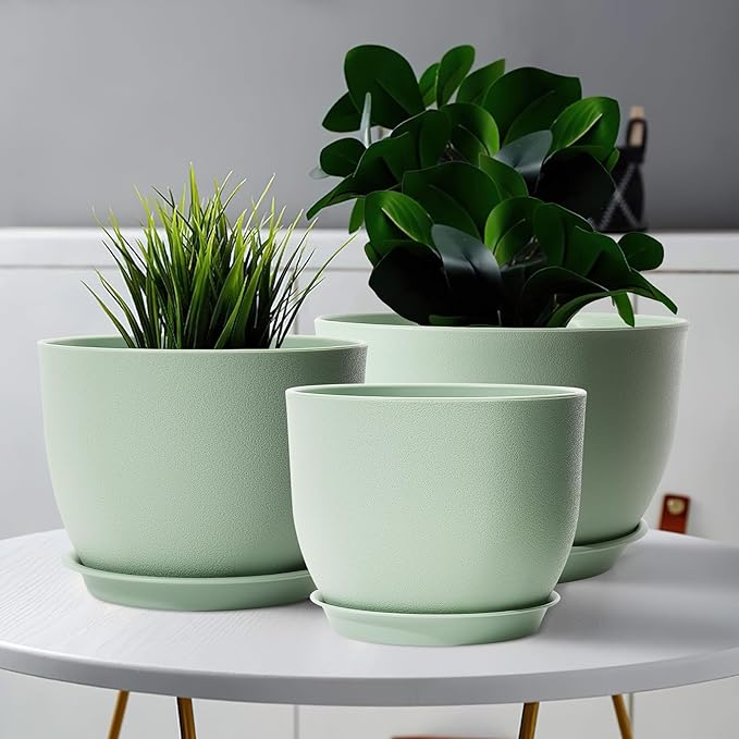 GARDIFE 12/10/9 inch Plant pots, Large planters for Indoor Plants, Flower pots, Green