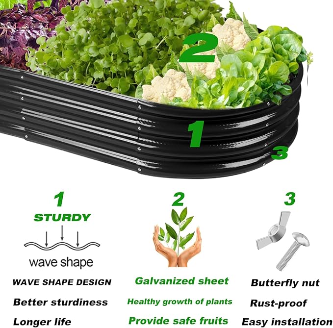 Raised Garden Bed Galvanized Planter Box Outdoor, Rot-Resistant Metal Garden Bed Planter for Vegetables Flower Herb (6.5ft, Black)