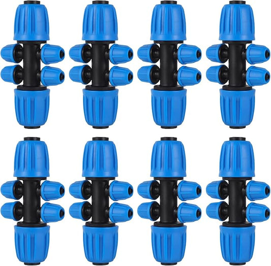10 Pcs Barbed Tee 1/2 inch Tubing (1/2" ID x0.6-0.63" OD) 16mm to 1/4 inch Irrigation Tube Anti-Drop Quality Fitting (Fits 13mm ID / 4mm ID) (6-way lock Buckle Blue)