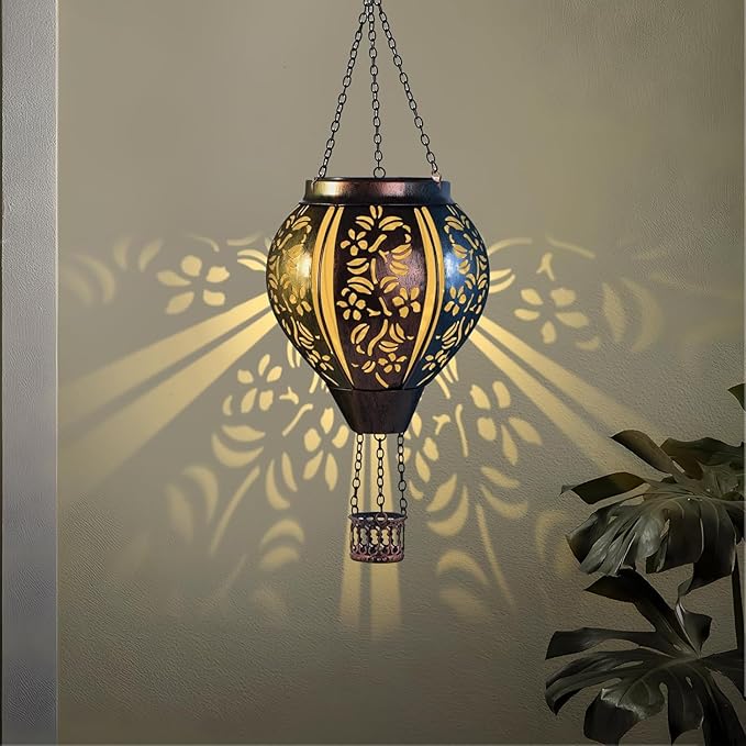 pearlstar Hot Air Balloon Solar Lantern Outdoor Waterproof Hanging Solar Light Decorative for Table Patio Yard Garden Lawn Landscape Lighting, Gardening Gift for Women Mom, Flower