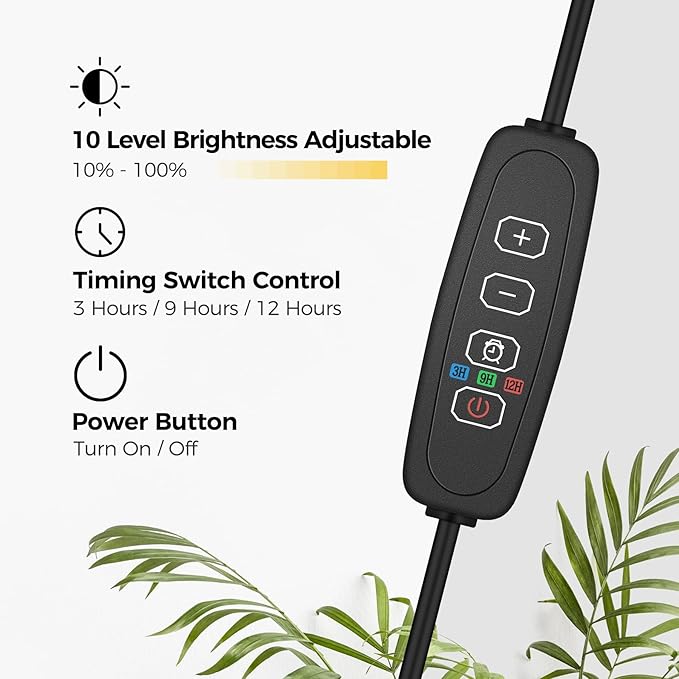 Grow Light for Indoor Plants Growing, 6000K Full Spectrum LED Growth Floor Lamp with 63in Height Extendable,10-Level Dimmable,Automatic Timer,Adjustable Gooseneck for Tall or Small Plant