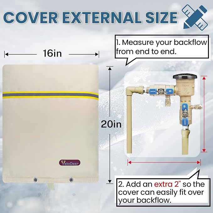 Backflow Preventer Insulation Cover, 16" W x 20" H YeloDeer Reusable Waterproof Sprinkler Valve Cover with Aluminum Foil, Outdoor Well Pump Cover Insulated for Winter Freeze Protection.