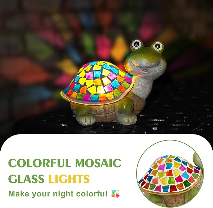 MININOVA Solar Mosaic Turtle Statues Outdoor Garden Decorations with Waterproof Mosaic Light Yard Lawn Porch Patio Home Ornaments Gifts for Women