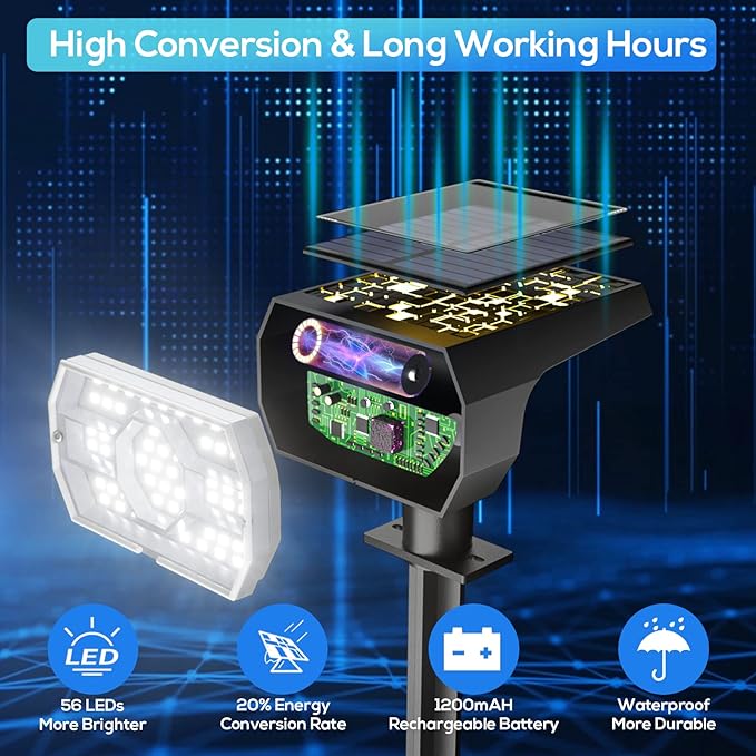 NYMPHY Solar Lights Outdoor Waterproof IP68, 56 LED 3 Lighting Modes Solar Powered Garden Yard Spot Solar Lights for Outside Landscape- 6 Pack (Cool White)