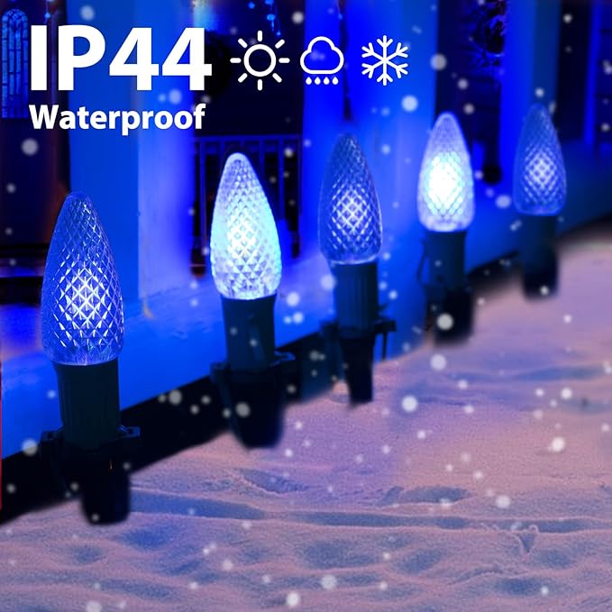 C9 LED Christmas Lights Outdoor with stakes, 25.7ft 20 LED Strawberry String Lights, Connectable Shatterproof Pathway Lights Marker for Path, Lane, Patio, Xmas Holiday Decorations, Blue and White