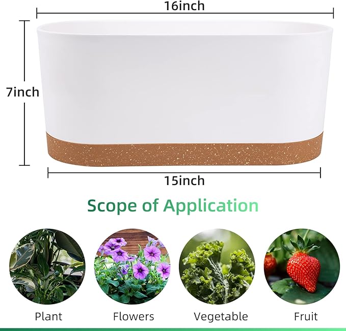 QCQHDU 2 Pack Window Planter Box 16” x 7", Self Watering Plant Pots for Indoor Plants Home Garden Flower Pot with Drainage Hole and Tray