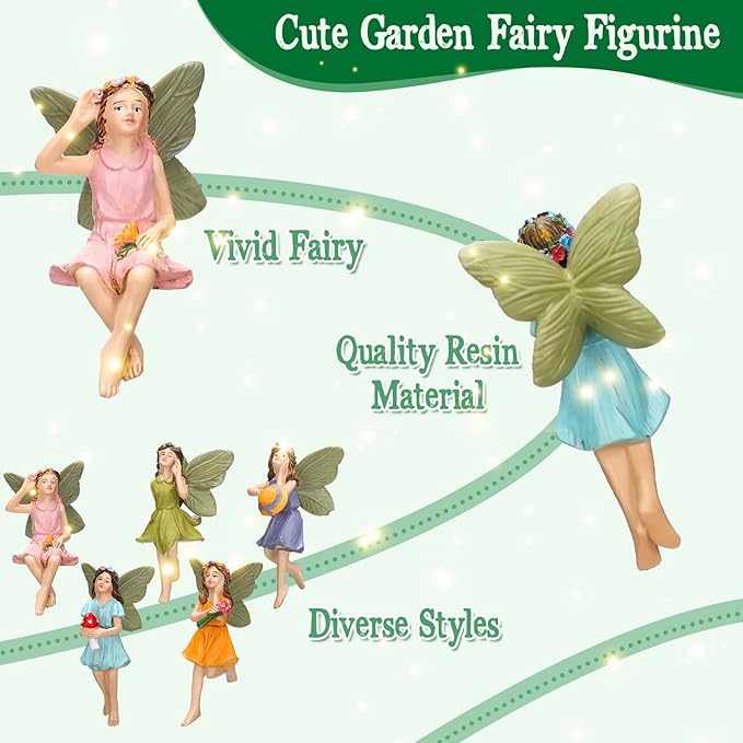 Unittype 19 Pcs Miniatures Fairy Gnome Resin Figures Garden Accessories Mushroom House Figures Fake Pond Lawn Bridge Figurines Terrarium Ornaments Garden Decoration for Outside(Fairy)
