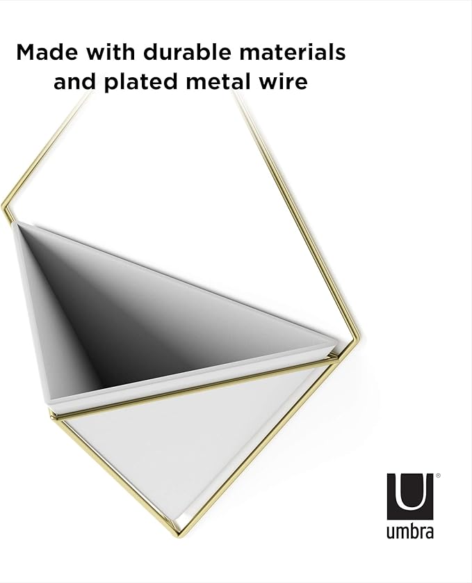 Umbra Trigg Hanging Planter Vase Wall Decor, Pot and Container for Succulents, Cactus, Faux Plants, and More, Large, White/Brass