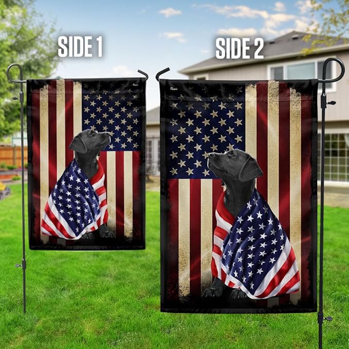 FLAGWIX Black Labrador Retriever Flag, Outdoor Labrador Decorations - 4th of July Decorations Outdoor, Garden Flag (11.5" x 17.5") - Heavy-duty Canvas Labrador American Patriot Flag, Dog Garden Decor