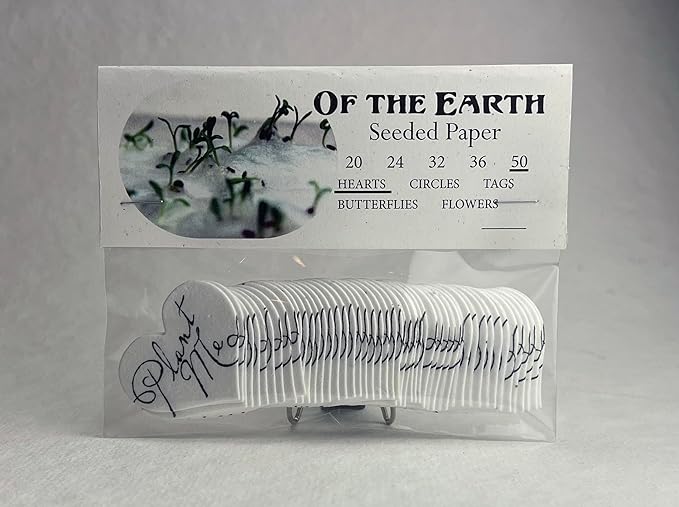 Of The Earth Handmade Paper - Wildflower Seed Paper Small Heart Tags - Calligraphy Variations - 1.75" X 1.5" - Set of 50 (Plant Me)