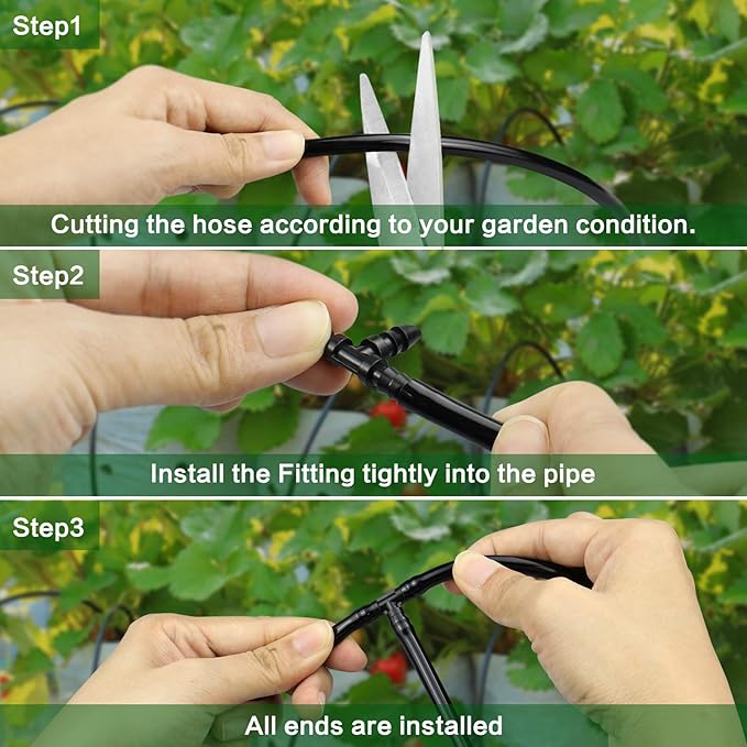 120 Pack Drip Irrigation Fittings Kit - Barbed Connectors for 1/4" Tubing,Includes 50 Couplings,40 Tees, 20 Elbows and 10 End Plugs for Drip or Sprinkler Systems