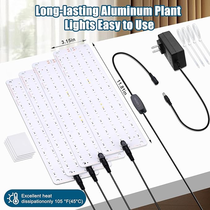 LED Grow Lights for Indoor Plants Full Spectrum,600LEDs Full Spectrum Red Bule Grow Lights for Under Cabinet Plant, Grow Lamp with 3/6/12H Timer,6 Dimmable Levels,Grow Lights for Shelves 4 Panel