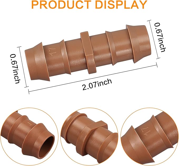 35-Pack Drip Irrigation Barbed Coupling Fittings, Barbed Connectors(17mm) Fit 1/2''(.600 ID) Drip Tubing,Sprinkler Tubing Connector for Drip Irrigation Systems