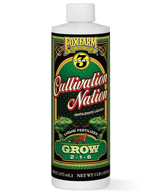 FoxFarm Cultivation Nation Grow Fertilizer - Formula for Optimal Vegetative Growth, Perfect for Soil, Soilless Media, Hydroponics & Aeroponics - Part 1 of 3-Part Feeding Program- NPK 2-1-6 (Pint)