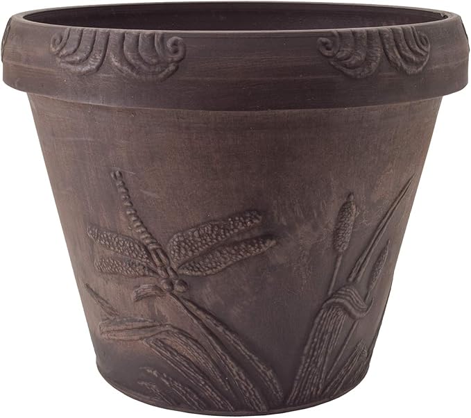 PSW Pot Collection Dragonfly Planter Pot for Indoor and Outdoor Plants and Gardens, 12.5' by 10, Chocolate
