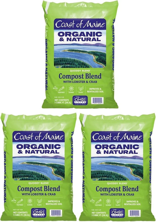 Coast of Maine Quoddy Blend, 1 cu ft (3 Pack) Organic and Natural Compost Blend with Lobster and Crab - Improves and Revitilizes Soil