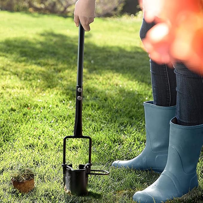 Colwelt Bulb Planter Tool Long Handle, Serrated Base Gardening Bulb Transplanter with Soft Grip, Heavy Duty Long Handled Bulb Planter Sod Plugger for Digging Holes to Plant Tulips, Iris, Daffodils