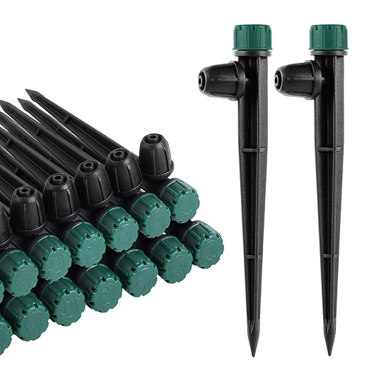 40Pcs Drip Irrigation Emitters for 1/4" Drip Tubing,Adjustable 360 Degree Automatic Irrigation Drippers on 5.5" Arrow Stake for Garden Irrigation Watering System