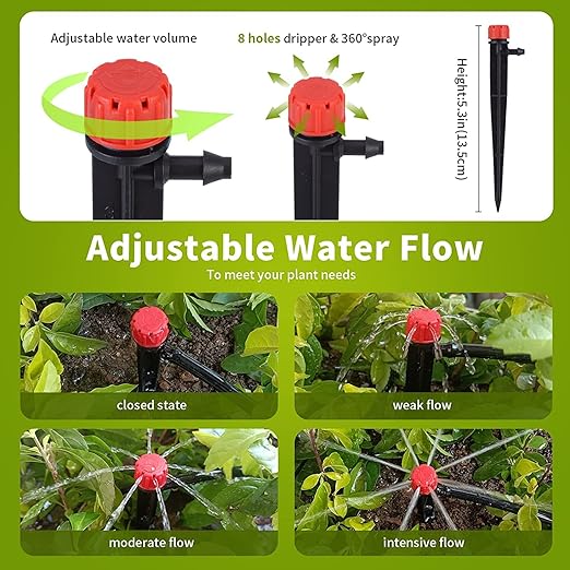 100 pcs Drip Emitters for 1/4 inch Drip Irrigation Tubing 360 Degree Adjustable Water Flow Irrigation Emitters Drippers for Drip Irrigation Water Emitters Irrigation Drip Heads for Flower Plant