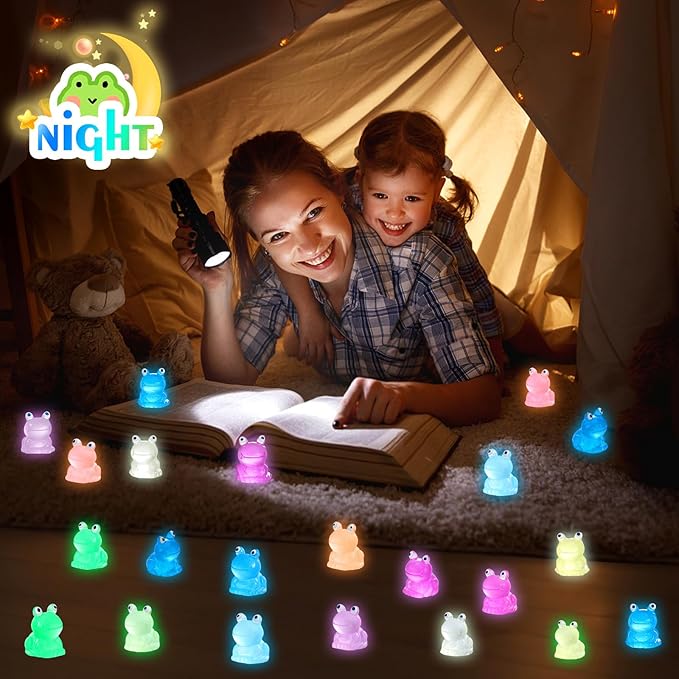 165 Pcs Luminous Mini Resin Frogs Glow in The Dark 11 Colors Mini Animals Miniature Figurines for Fairy Garden DIY Landscape Craft Accessories Ornament and Dollhouse Birthday Party Favors