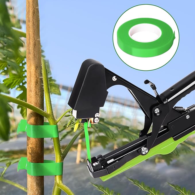 20 Rolls Green Plant Ribbon Binding Tape for Plant Tying Machine, PVC Tape Plant Ribbon Tape, Garden Tape Roll Plant Tape with 10000pcs Staples