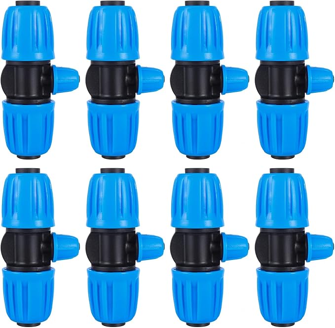 10 Pcs Barbed Tee 1/2 inch Tubing (1/2" ID x0.6-0.63" OD) 16mm to 1/4 inch Irrigation Tube Anti-Drop Quality Fitting (3-Way Lock Buckle Blue)