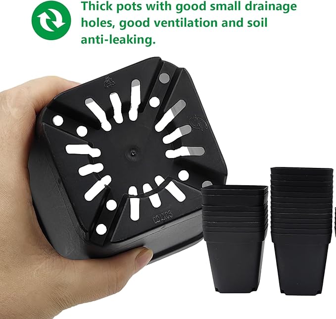 Square Nursery pots 4 Inches 60Pcs, Seedling Plastic Seeds propogation Growing Pots (Black,4Inches,60Pcs)